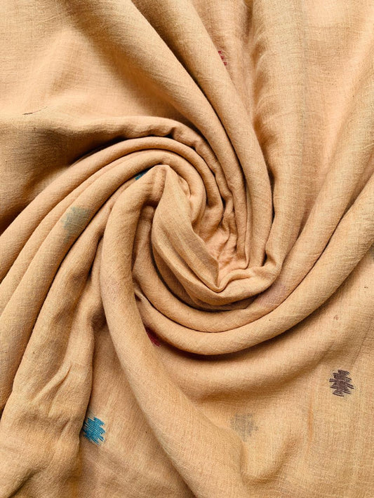 BEIGE BUTTI HANDLOOM JAMDANI COTTON FABRIC