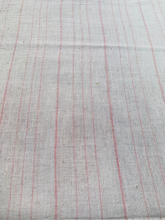 Kala Cotton Pink Line Natural White Handloom Fabric