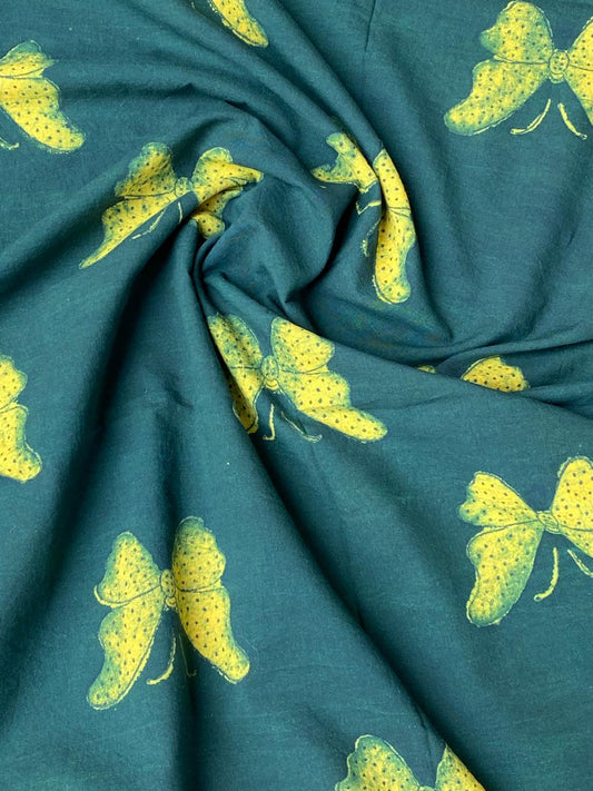 Green Akola Butterfly HandBlock Printed Cotton Fabric