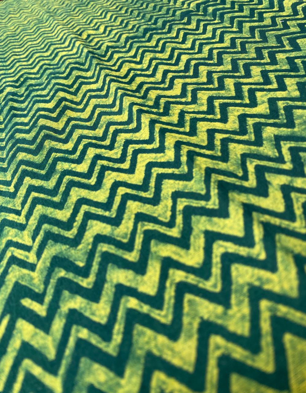 Green Akola ZigZag Block print Cotton Fabric