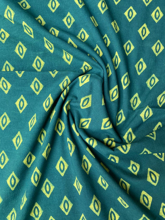 Green Akola HandBlock Printed Cotton Fabric
