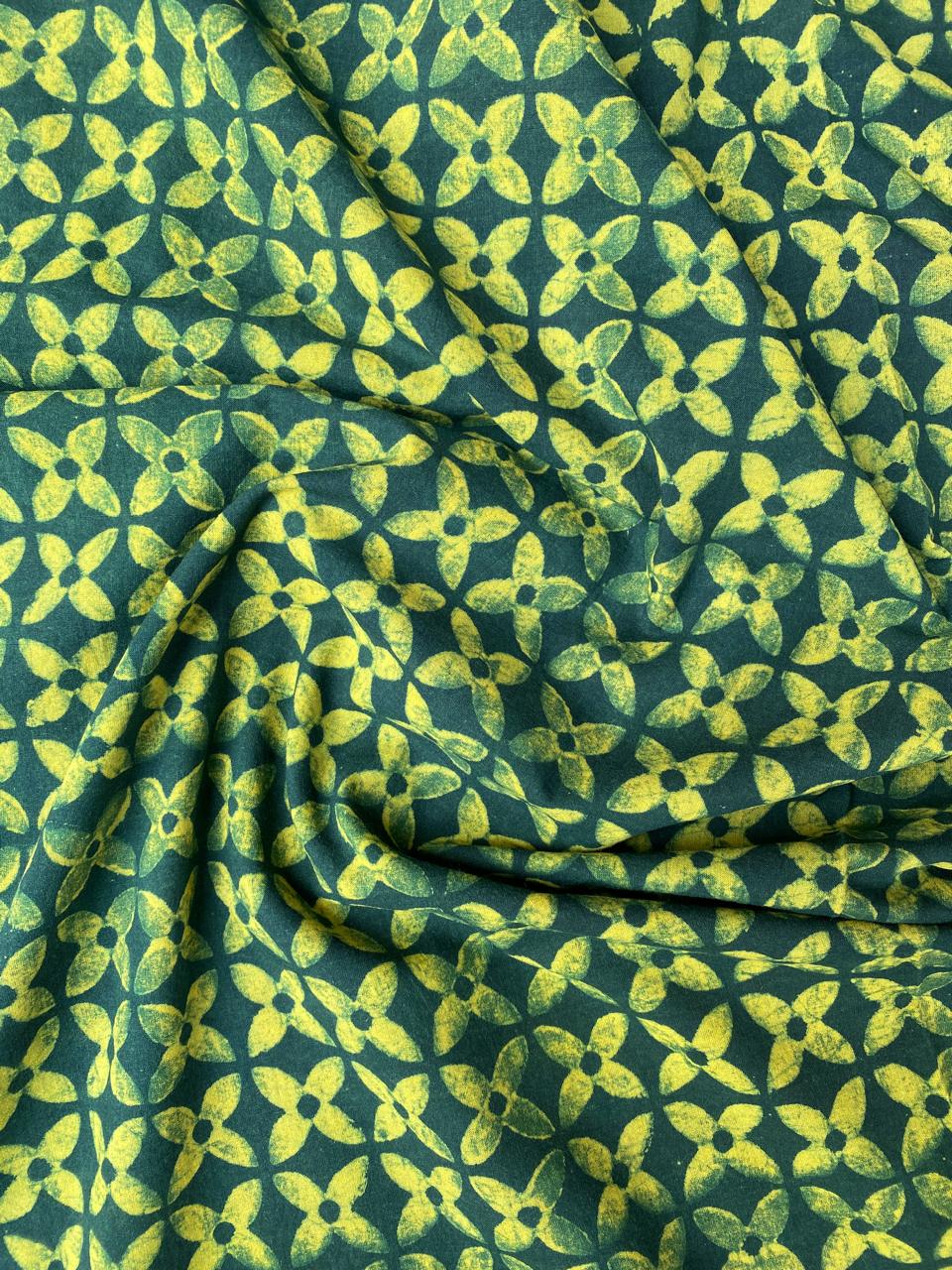 Green Akola HandBlock Printed Cotton Fabric