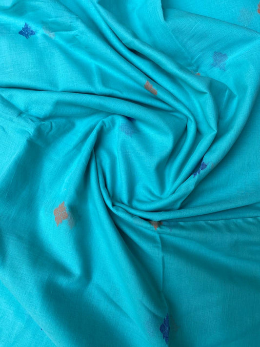 Blue Butta Jamdani Cotton Fabric
