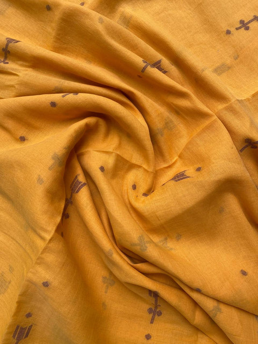 Fanta Orange Butta Jamdani Cotton Fabric