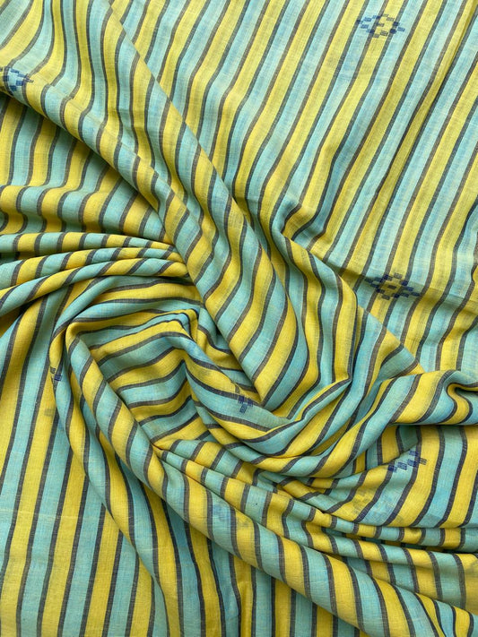 Green Blue Line Butta Jamdani Cotton Fabric