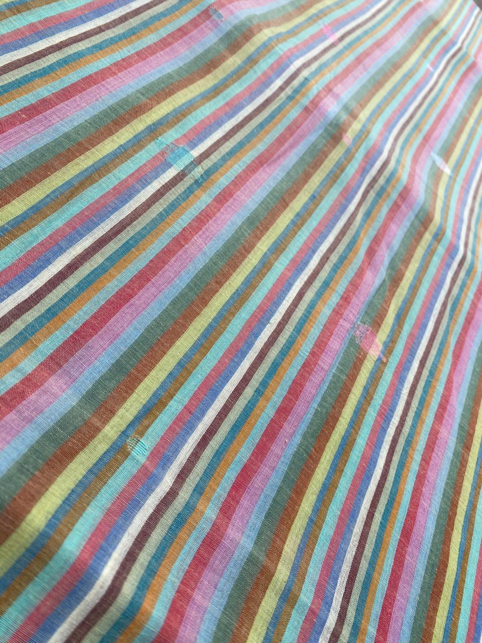 Multi Colour Line Butta Jamdani Cotton Fabric