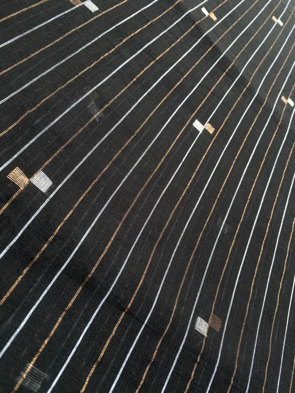 Black Copper Strip Zari Butta Jamdani Cotton Fabric