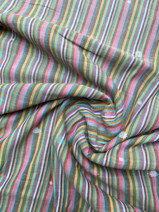 Multi Colour Line Butta Jamdani Cotton Fabric