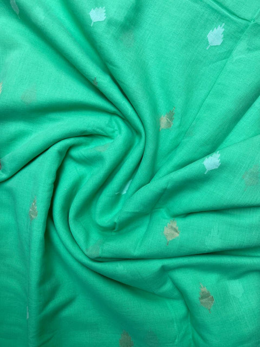 Green Zari Butta Jamdani Cotton Fabric