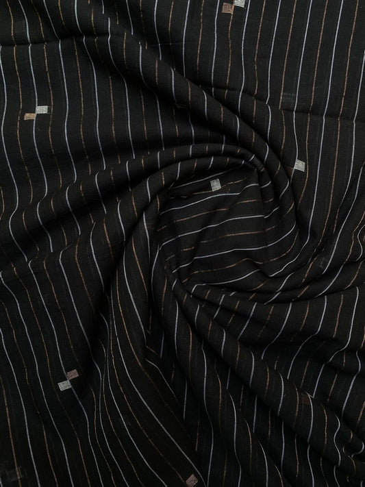 Black Copper Strip Zari Butta Jamdani Cotton Fabric