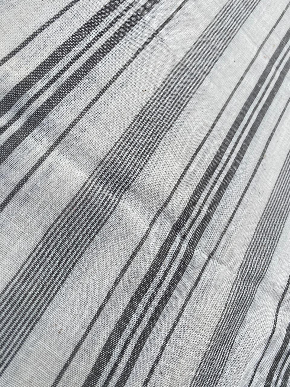 Beige Natural Dye Black Line Kala Cotton Fabric