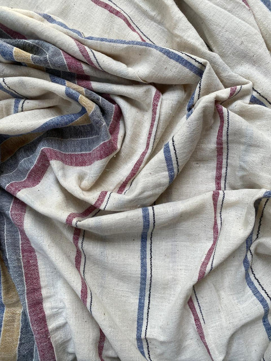 Beige Natural Dye Indigo Red Line Kala Cotton Fabric