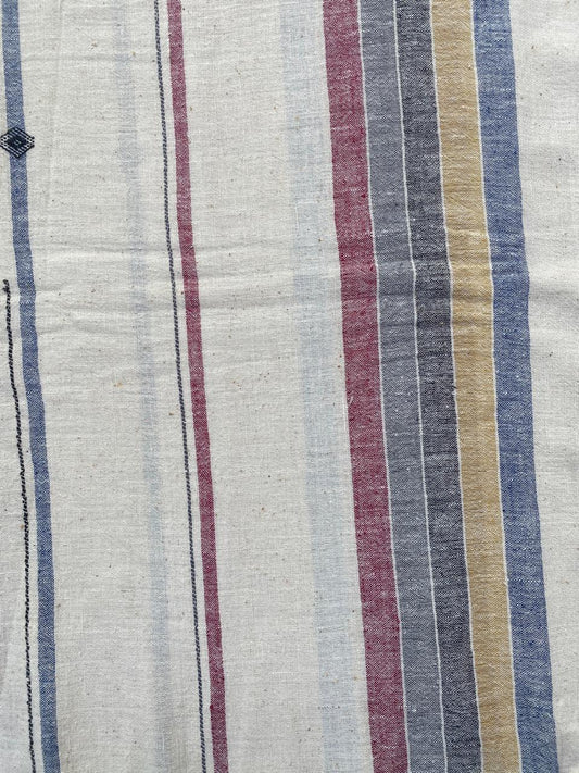 Beige Natural Dye Indigo Red Line Kala Cotton Fabric