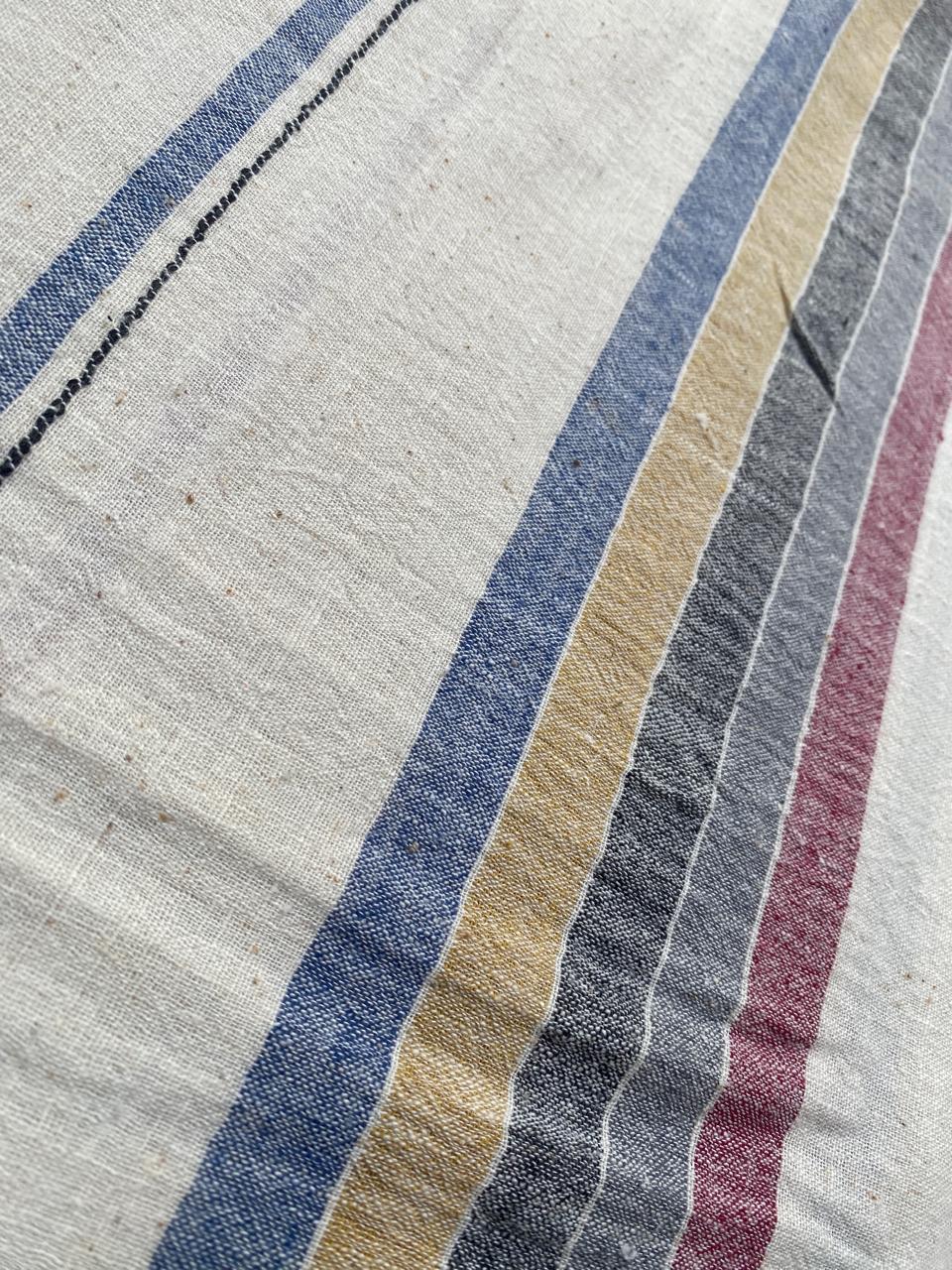 Beige Natural Dye Indigo Red Line Kala Cotton Fabric