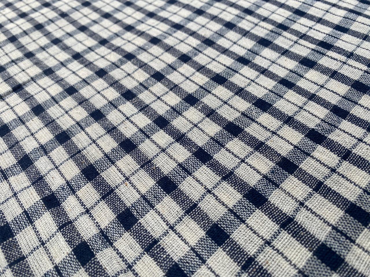 Natural Dye Indigo Black Checks Kala Cotton Fabric
