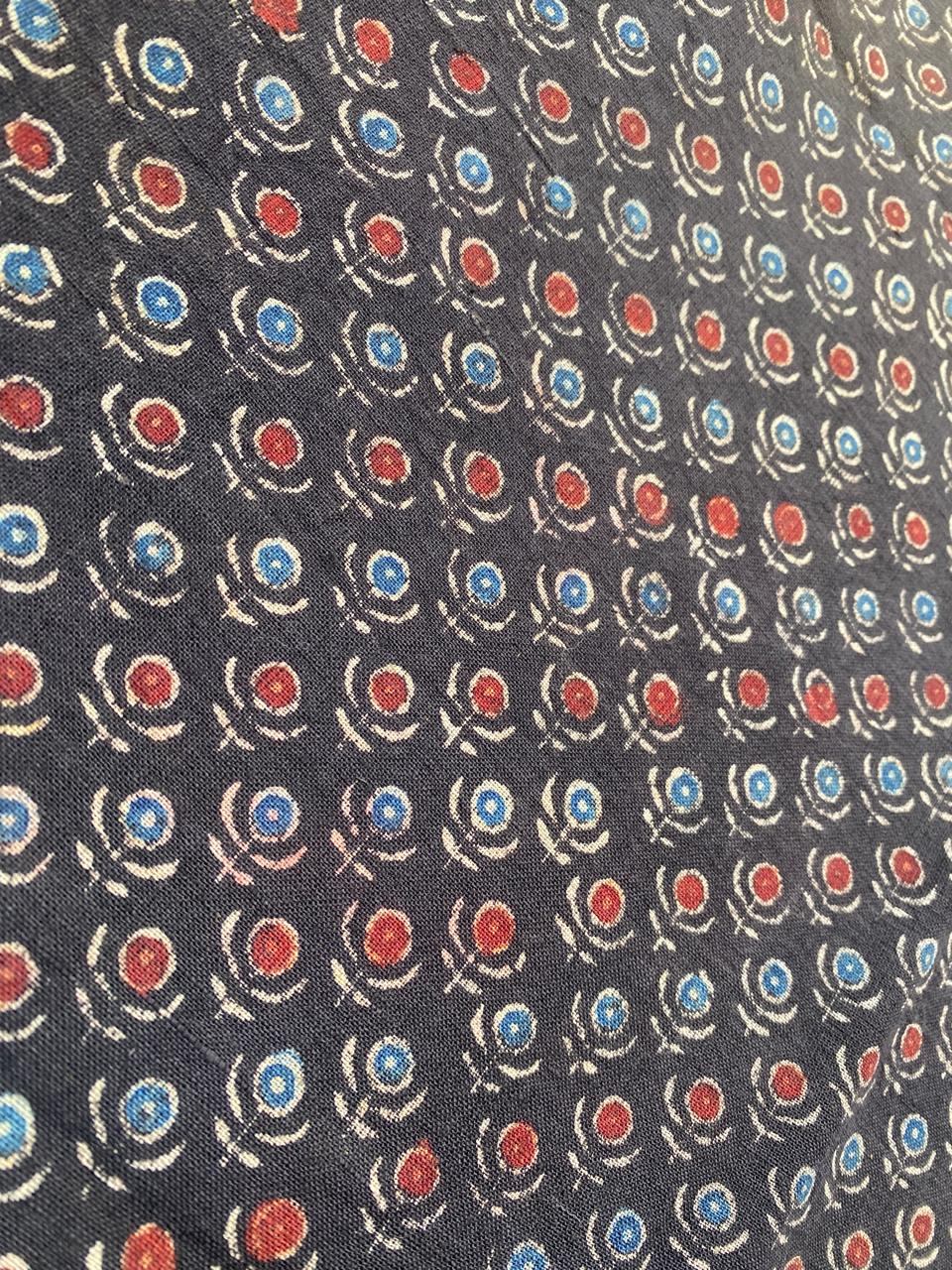 Black Small Flower Natural Dye Ajrakh Kala Cotton Fabric