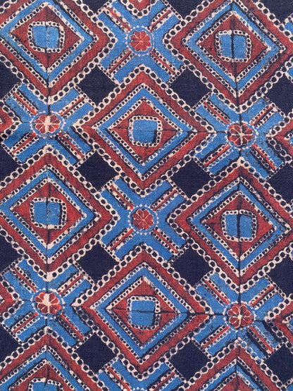 Black Red Natural Dye Ajrakh Kala Cotton Fabric