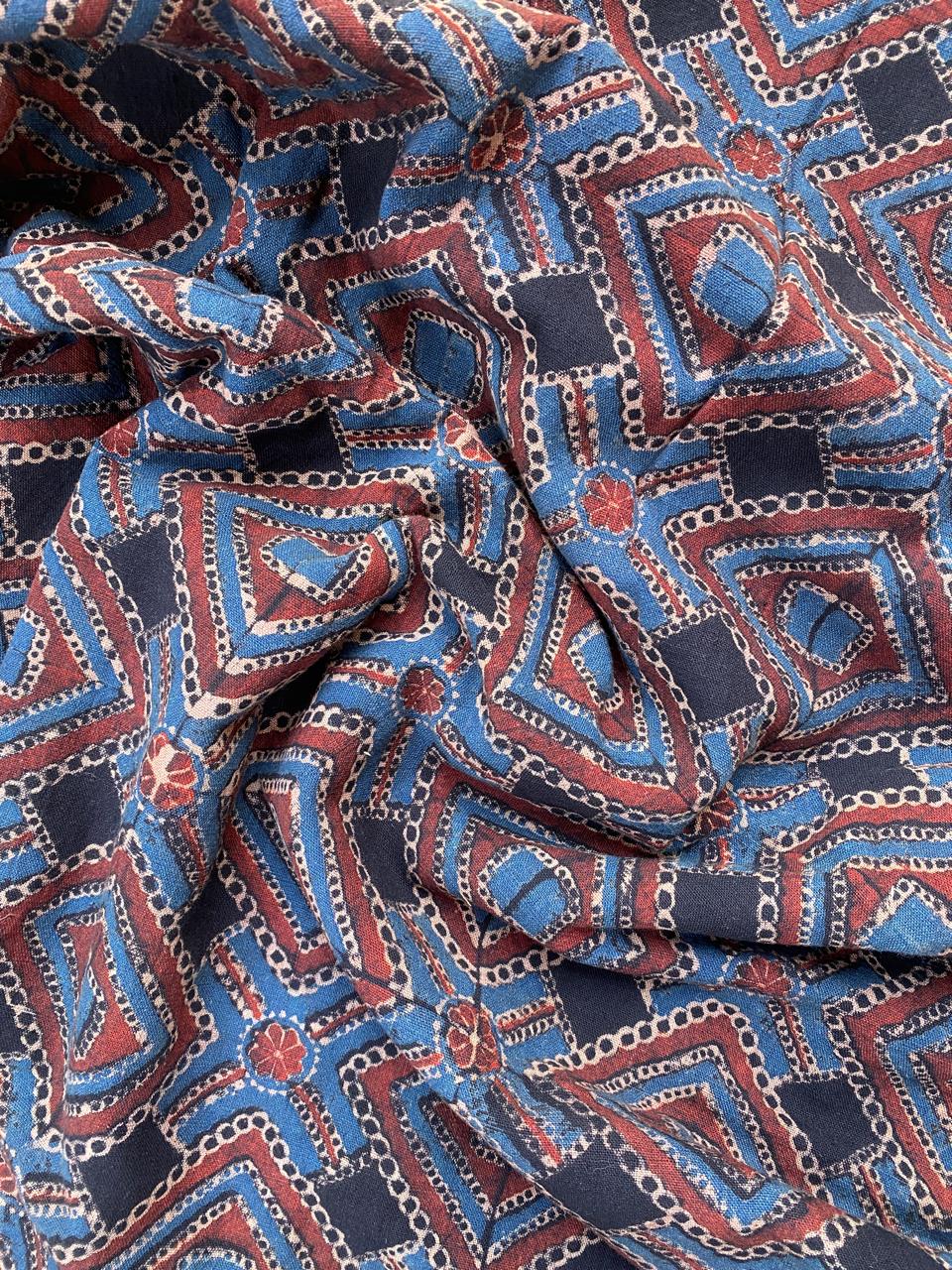 Black Red Natural Dye Ajrakh Kala Cotton Fabric