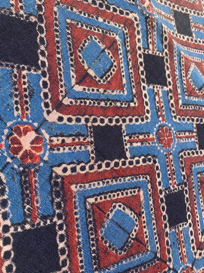Black Red Natural Dye Ajrakh Kala Cotton Fabric