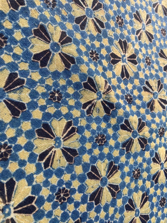 Black Flower Natural Dye Ajrakh Kala cotton fabric