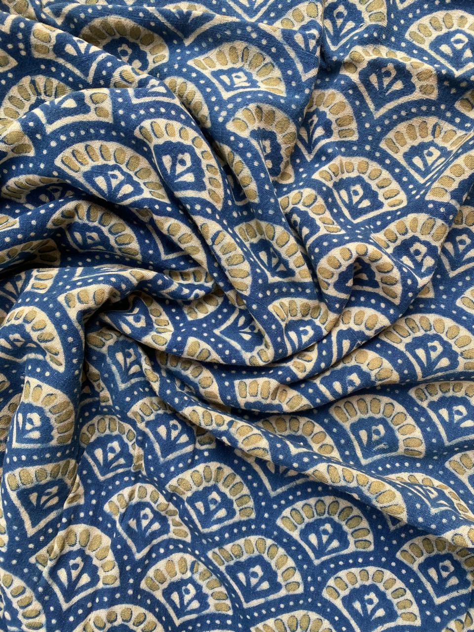 Blue Black Natural Dye Ajrakh Kala Cotton Fabric