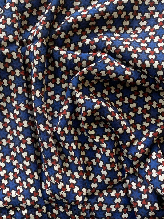 Modal Silk Blue Star Geometric Ajrakh Fabric