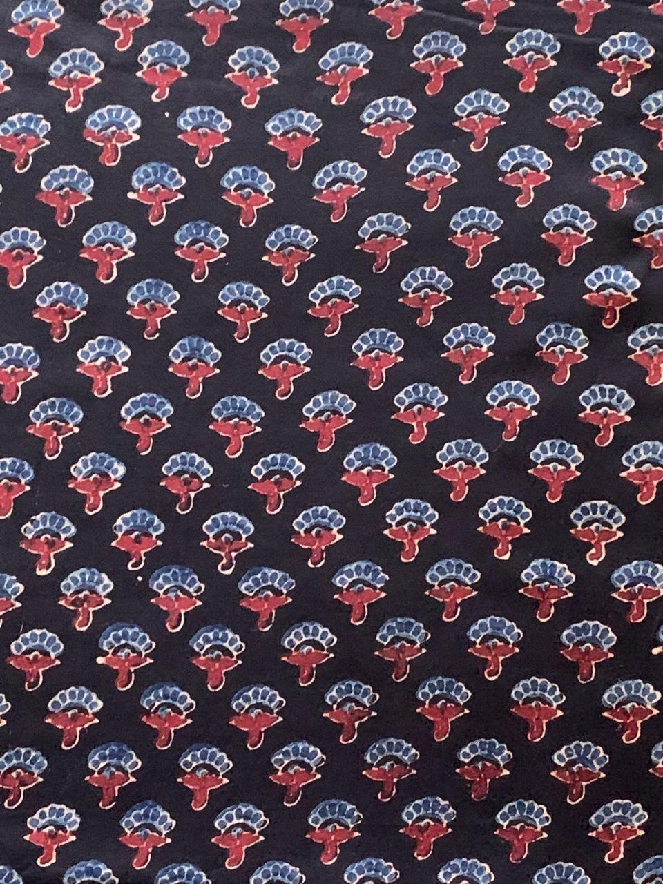 Black Modal Silk Ajrakh Fabric