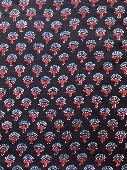Black Modal Silk Ajrakh Fabric