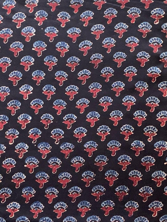 Black Modal Silk Ajrakh Fabric