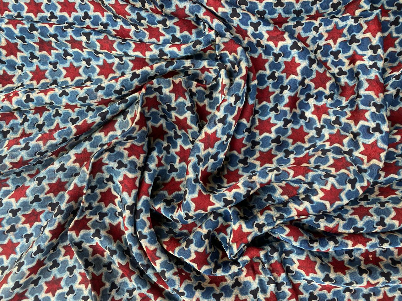 Blue Modal Silk Ajrakh Fabric