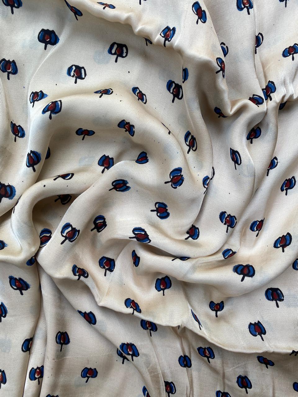Beige Modal Silk Lotus Ajrakh Fabric
