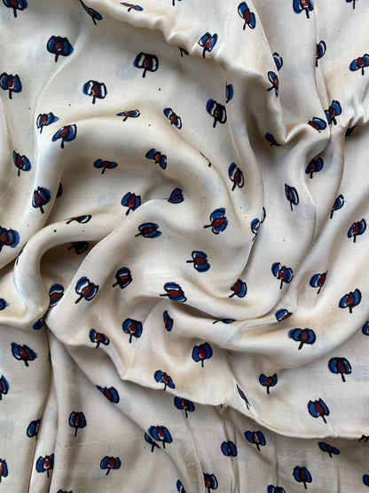 Beige Modal Silk Ajrakh Fabric