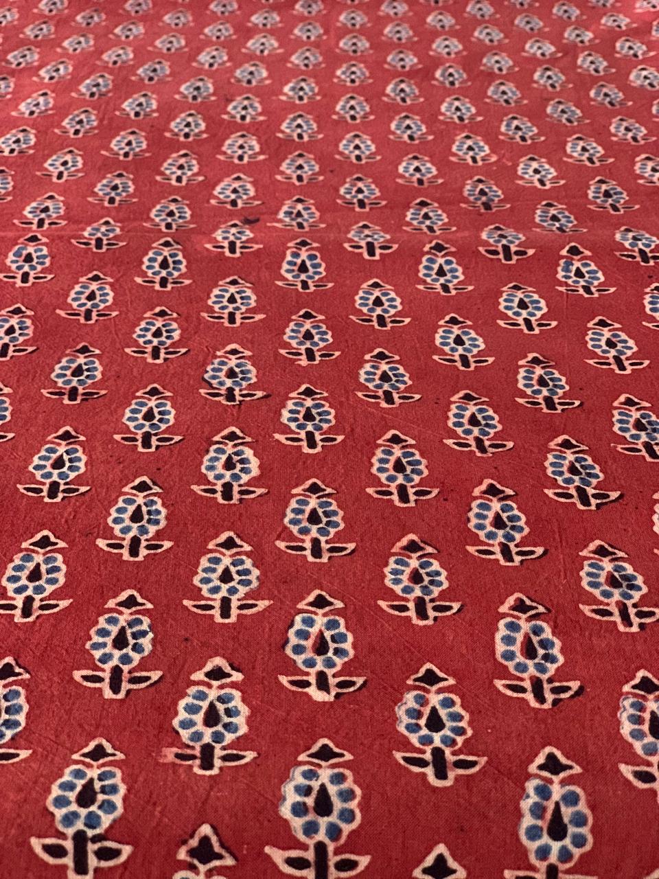 Natural Dye Red Handblock Ajrakh Cotton Fabric