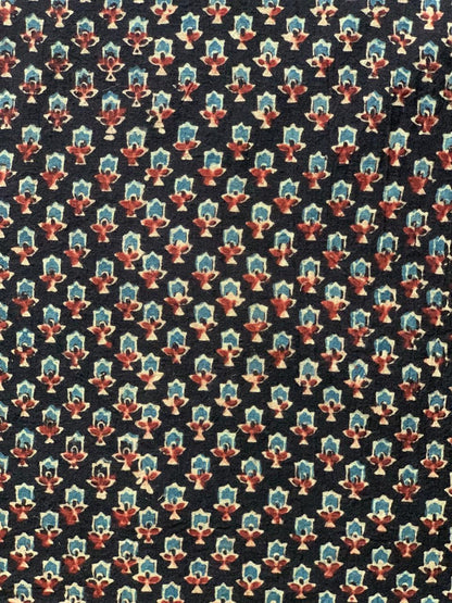 Natural Dye Black Handblock Ajrakh Cotton Fabric