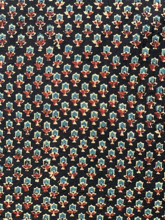 Natural Dye Black Handblock Ajrakh Cotton Fabric