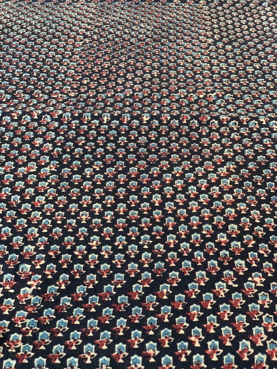 Natural Dye Small Flower Black Handblock Ajrakh Cotton Fabric