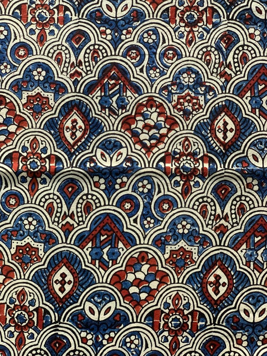 Natural Dye White Handblock Ajrakh Cotton Fabric