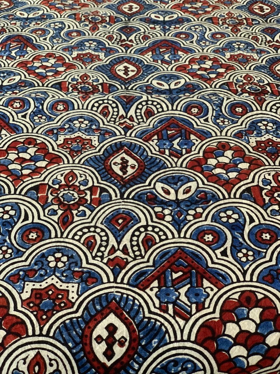 Natural Dye White Kalamkari Print Handblock Ajrakh Cotton Fabric