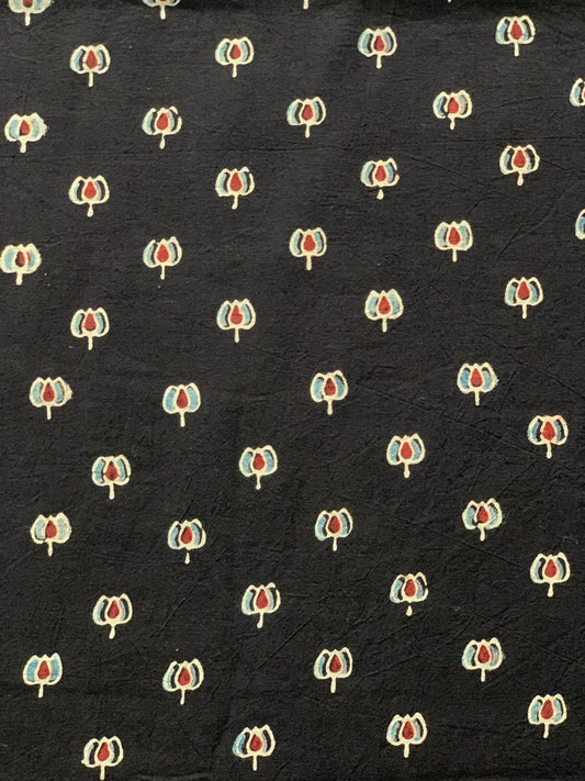 Natural Dye Black Handblock Ajrakh Cotton Fabric