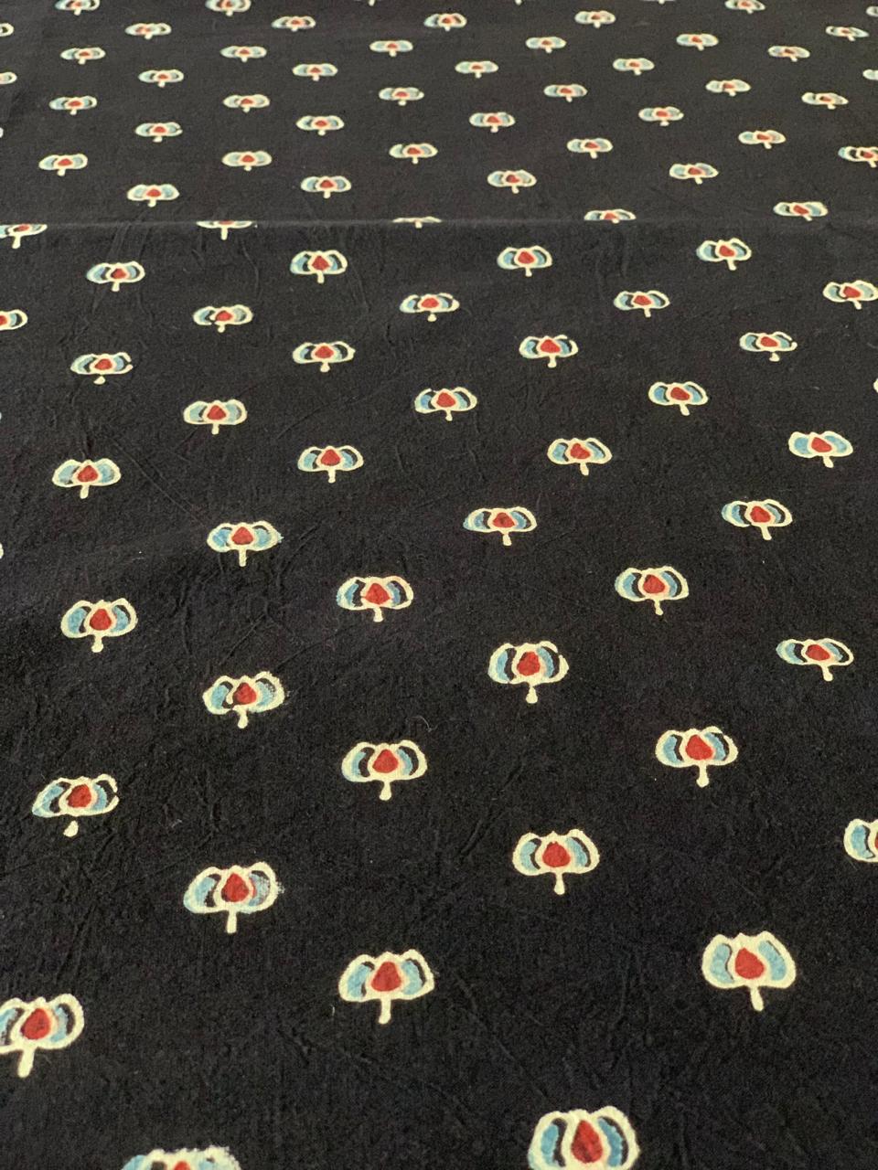 Natural Dye Black Lotus Handblock Ajrakh Cotton Fabric