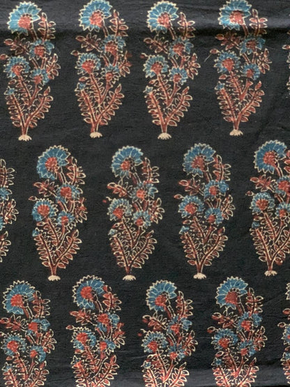 Natural Dye Black Handblock Ajrakh Cotton Fabric