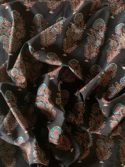 Natural Dye Black Handblock Ajrakh Cotton Fabric