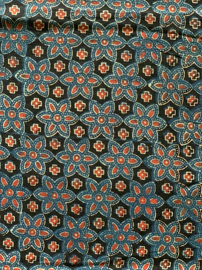 Natural Dye Indigo Black Handblock Ajrakh Cotton Fabric