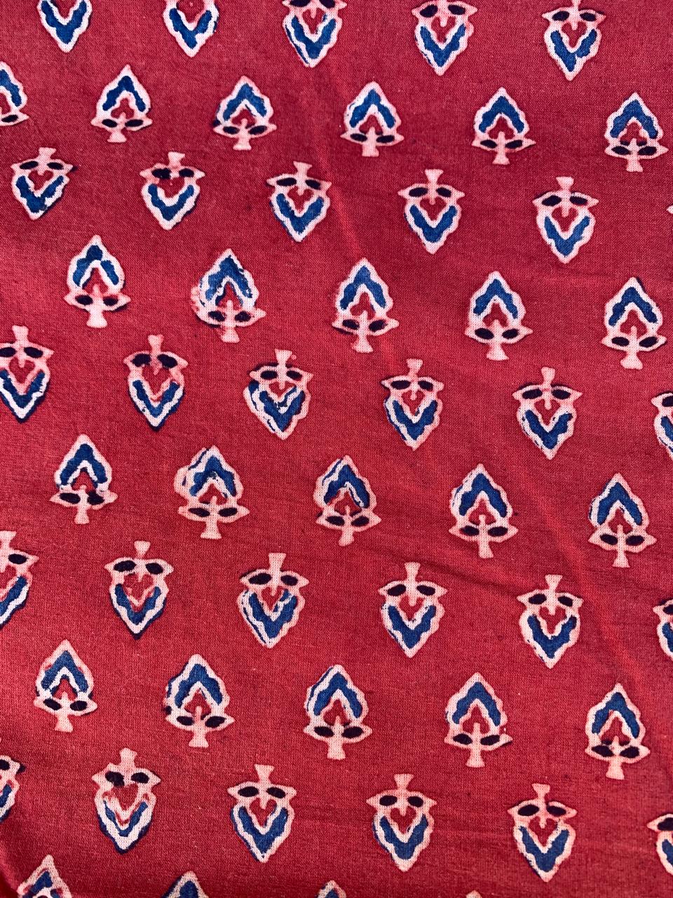 Natural Dye Red Handblock Ajrakh Cotton Fabric