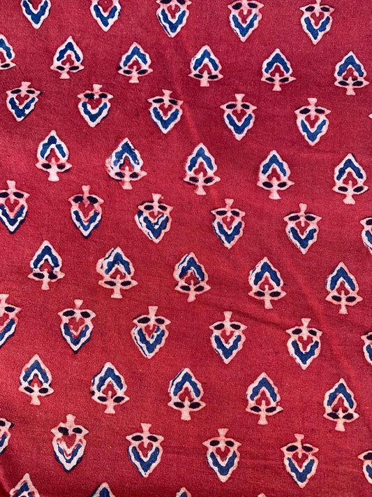 Natural Dye Red Handblock Ajrakh Cotton Fabric