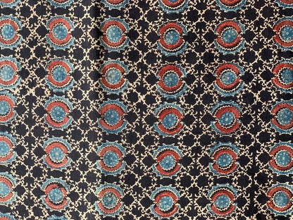 Natural Dye Black Handblock Ajrakh Cotton Fabric