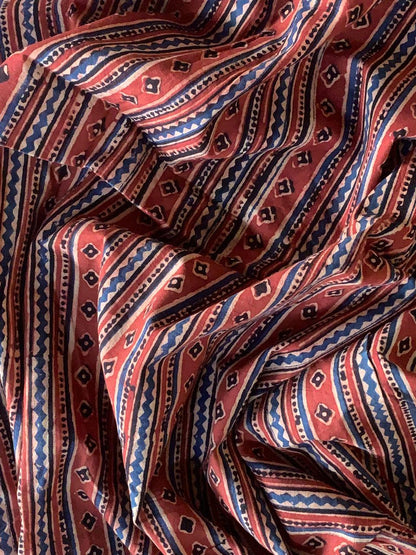 Natural Dye Red Handblock Ajrakh Cotton Fabric