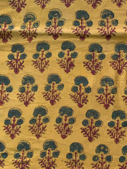 Natural Dye Turmeric Yellow Handblock Ajrakh Cotton Fabric