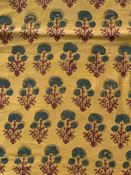 Natural Dye Turmeric Yellow Handblock Ajrakh Cotton Fabric
