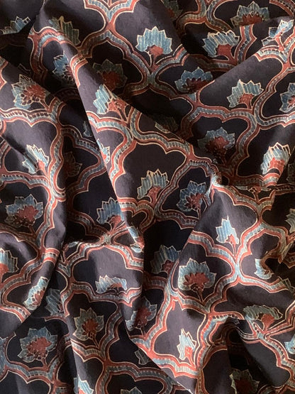 Natural Dye Black Handblock Ajrakh Cotton Fabric